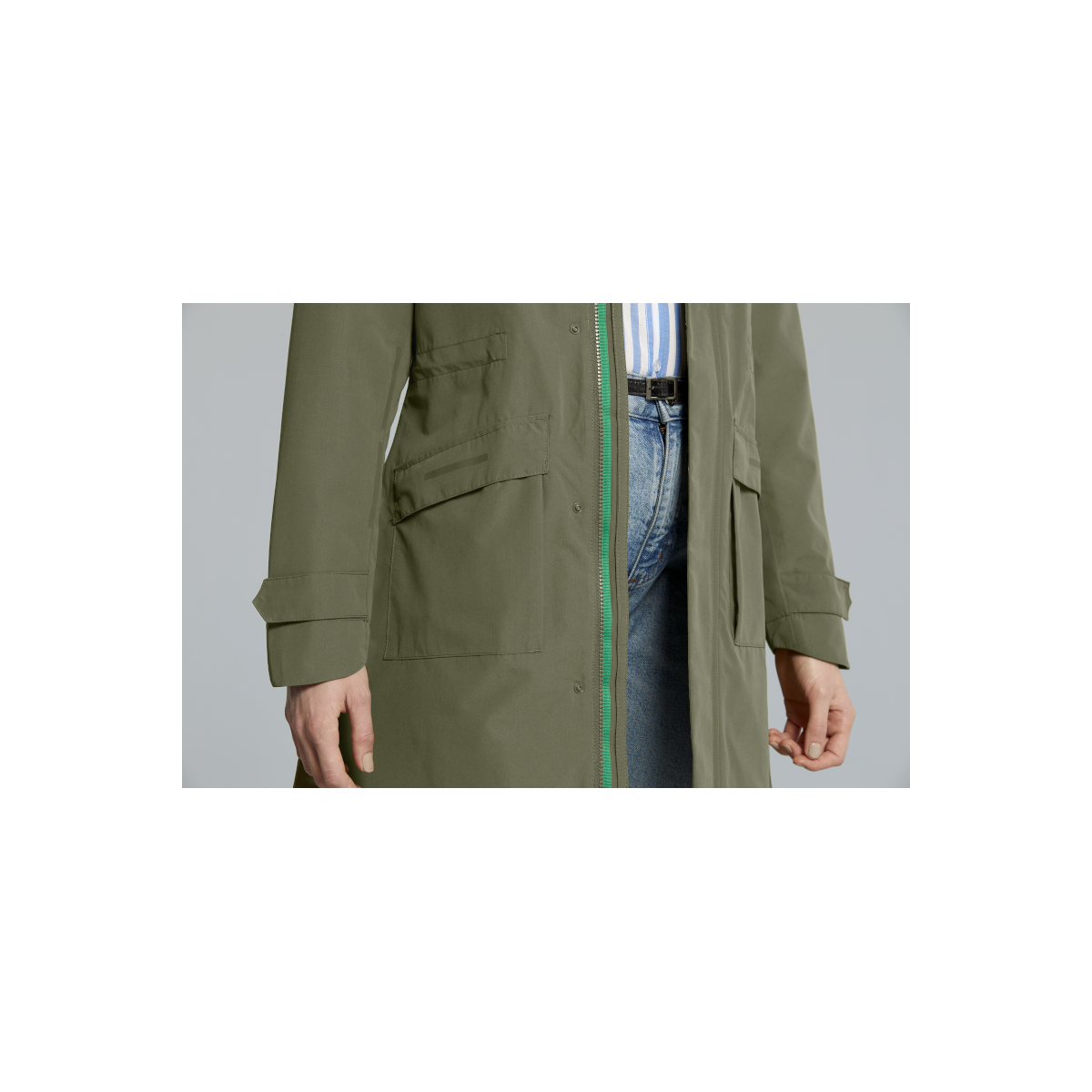 Basil Mosse veste de pluie Parka femmes, Vert olive S