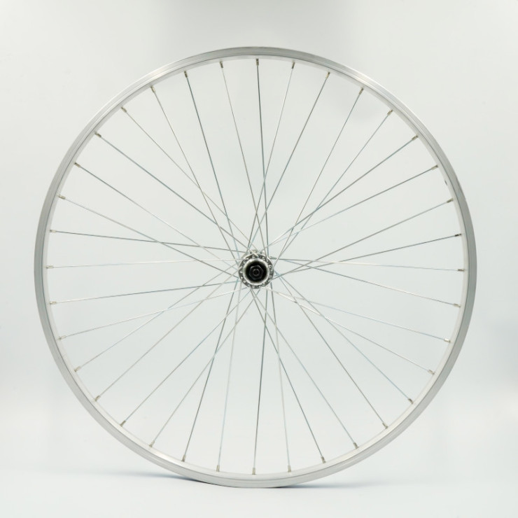 Roue 26" AV, jante alu simple paroi argent, QR10