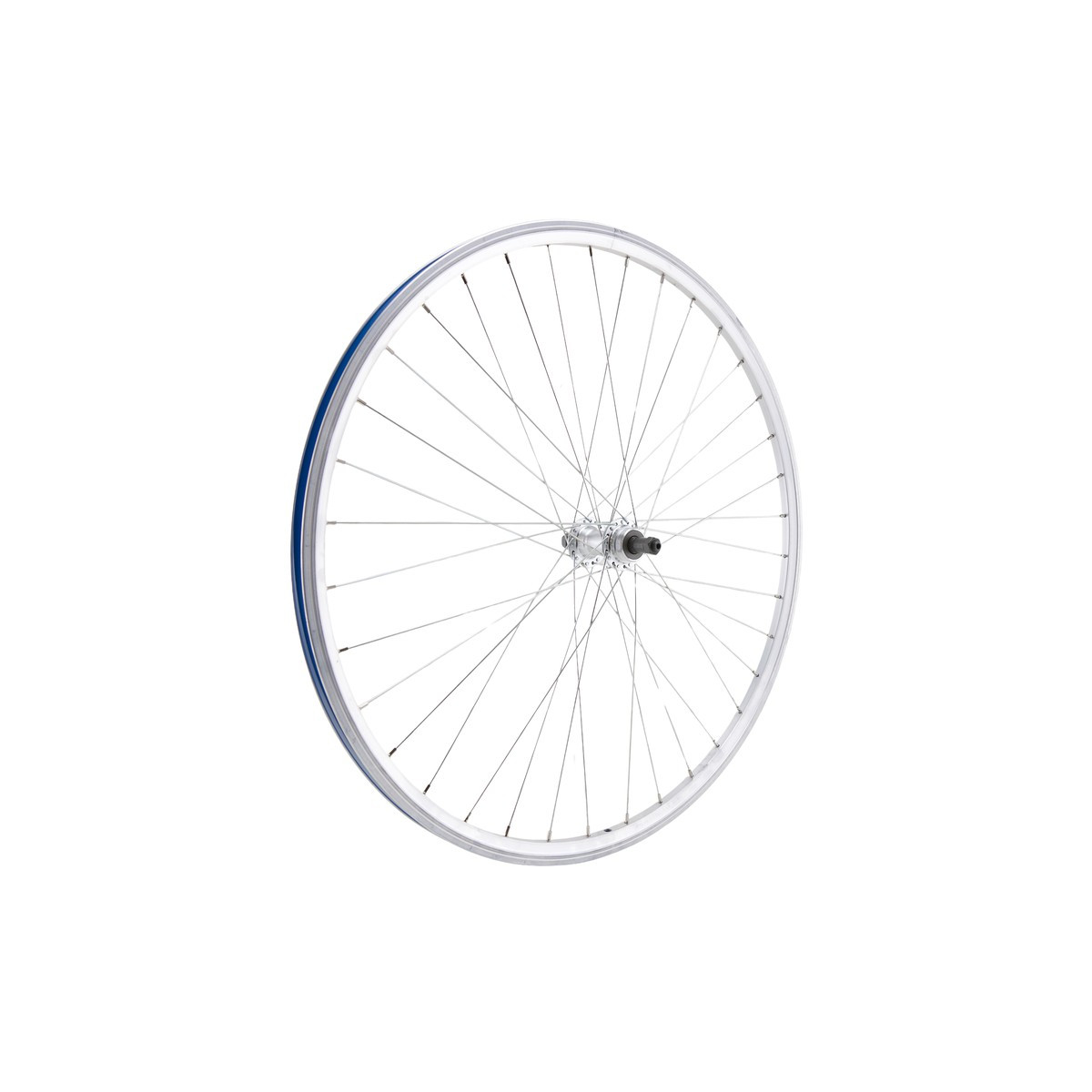 Roda traseira 700 VTC, parede dupla, prateada, calço, QR10