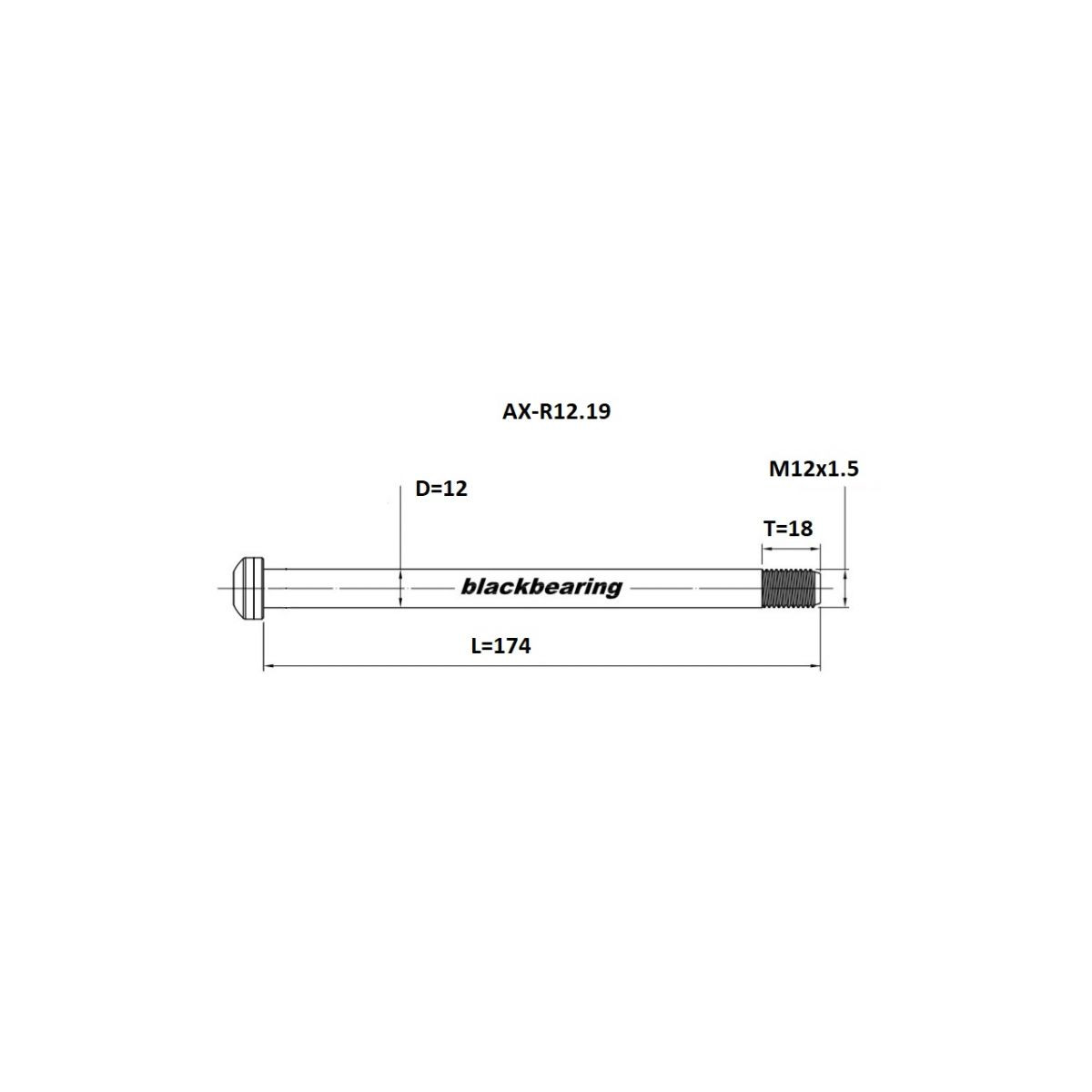 Eje de rueda trasera BLACKBEARING 174-M12x1.5-18mm