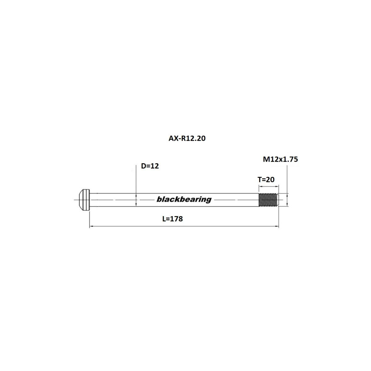 Eje de rueda trasera BLACKBEARING 178-M12x1.75-20mm