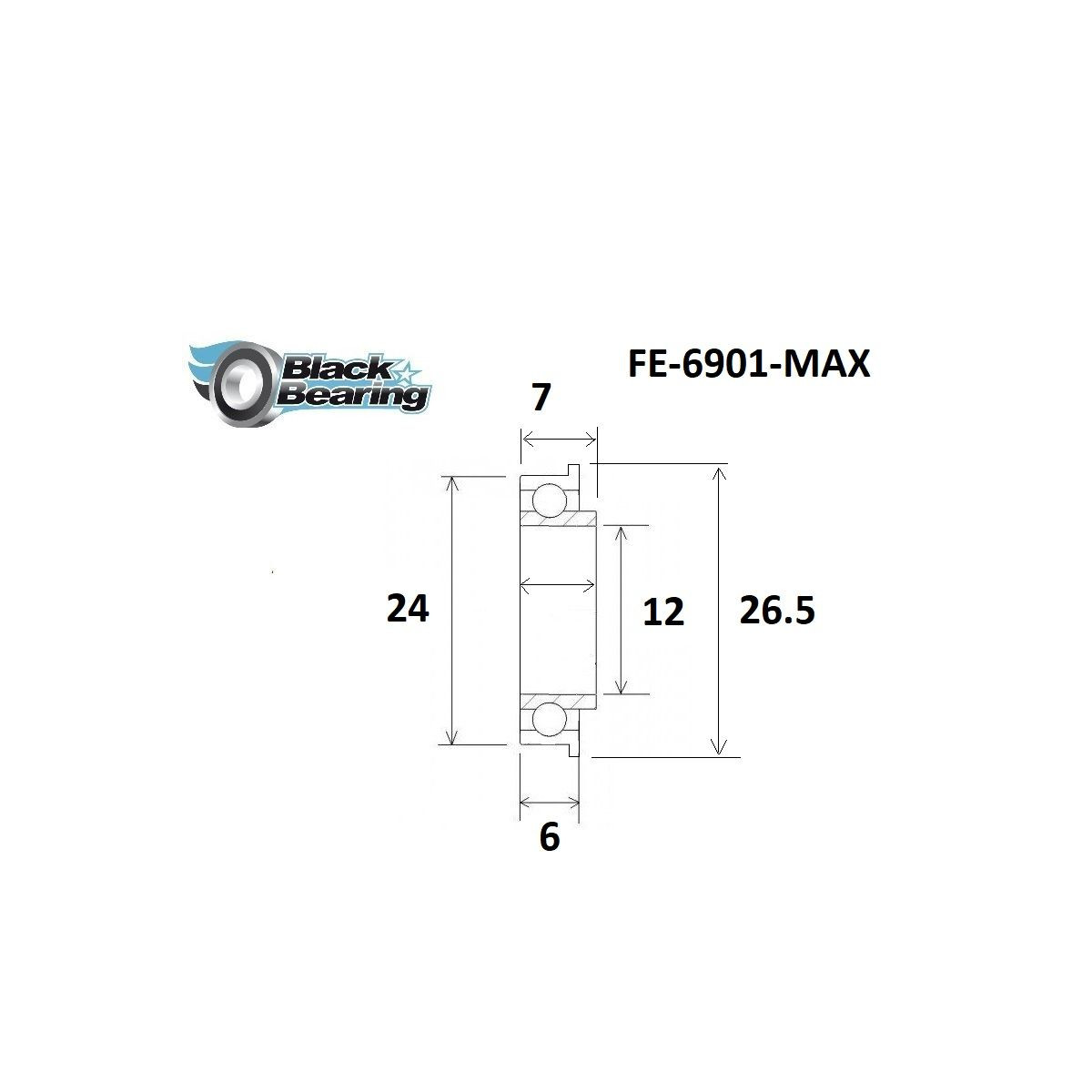 Rolamento com anel alargado BLACKBEARING 12 x 24/26 x 5/7mm MAX