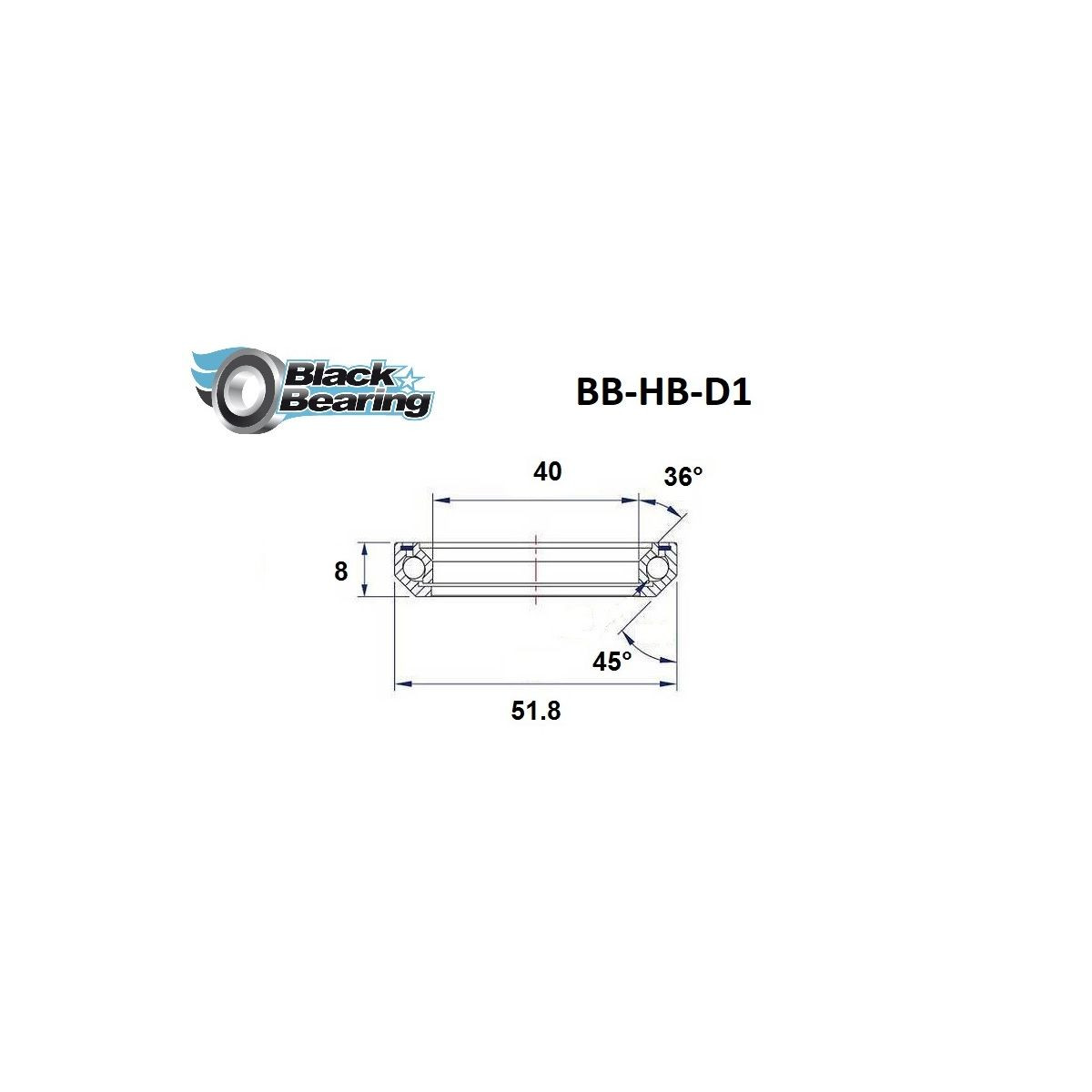 BLACKBEARING Rolamento de direção 40 x 51,8 x 8mm - 36/45