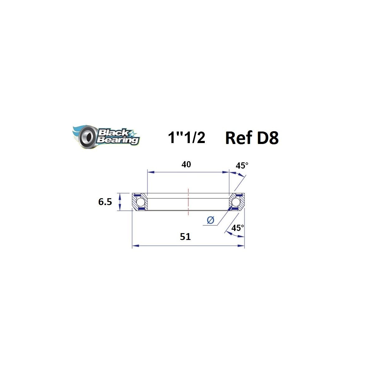 BLACKBEARING 40 x 51 x 6.5mm - Rolamento de direção 45/45