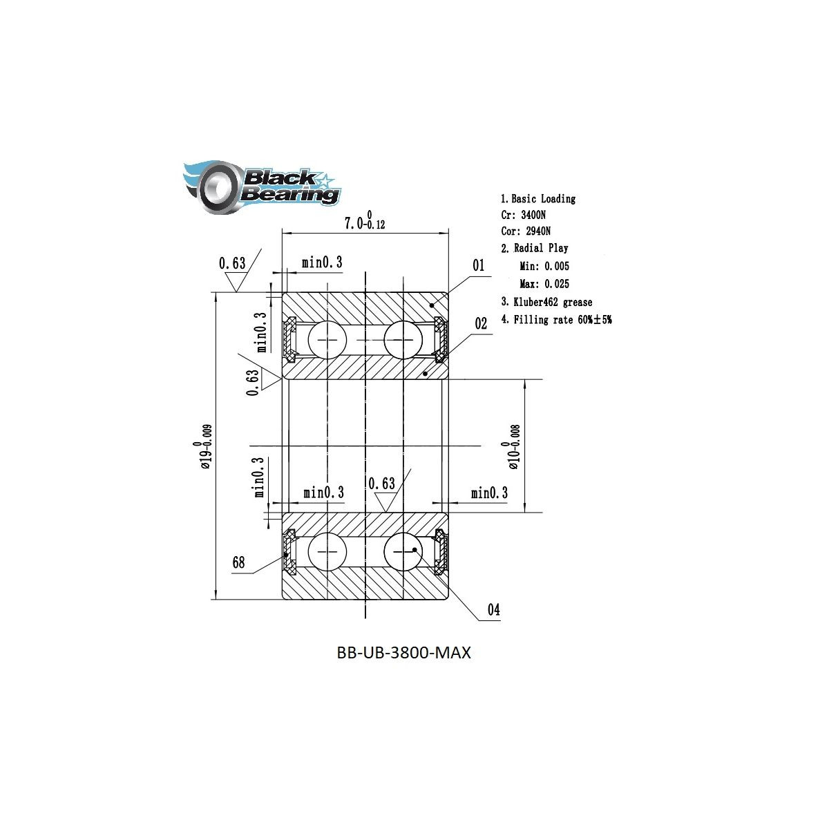 BLACKBEARING Rolamento do pivô do quadro de MTB 10 x 19 x 7mm MAX