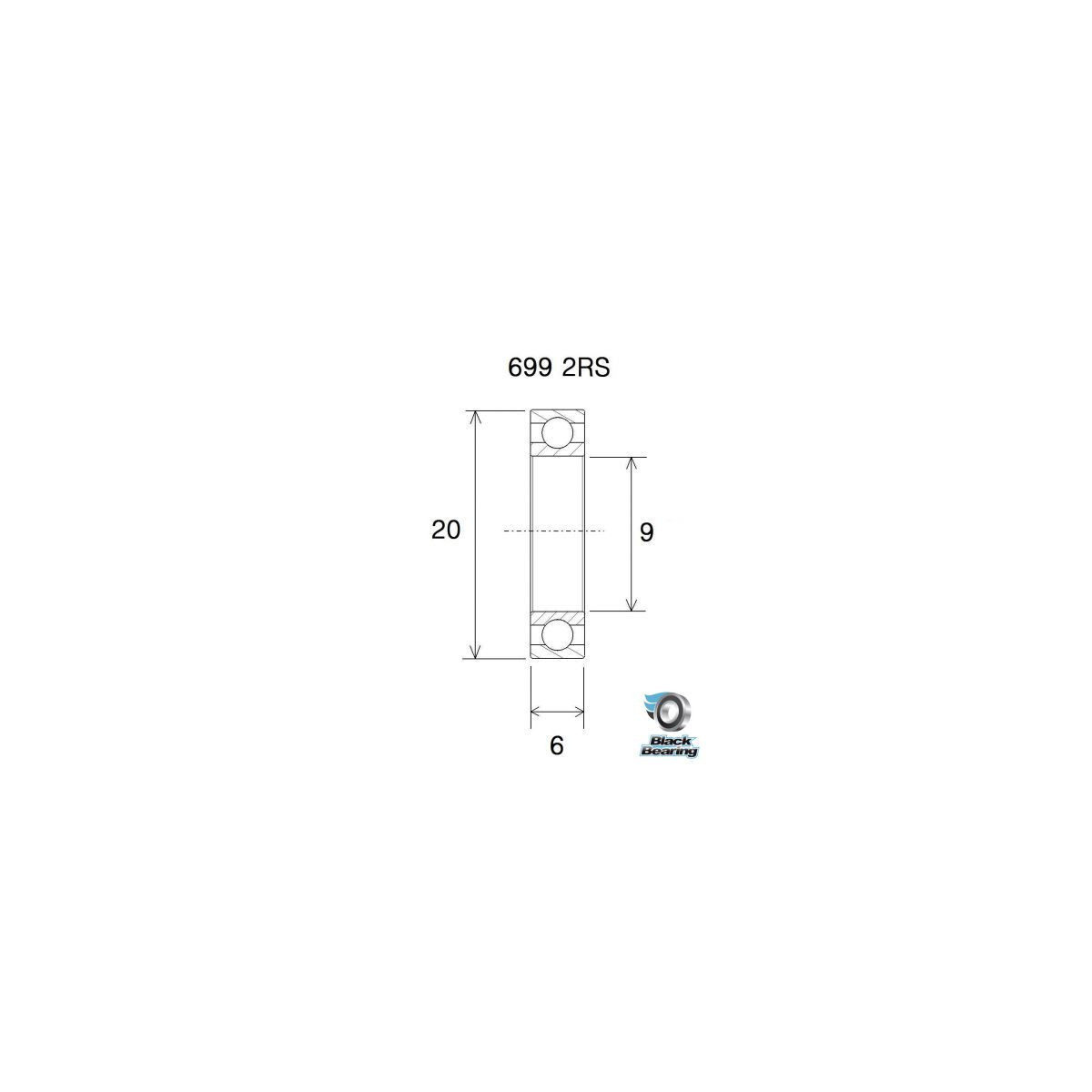 BLACKBEARING 9 x 20 x 6mm Rodamiento B5
