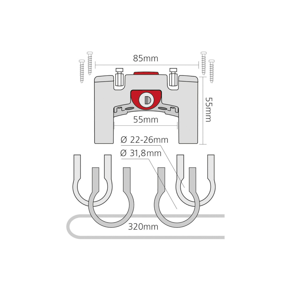 Fixation pour cintre avec serrure + collier 26 et 31.8