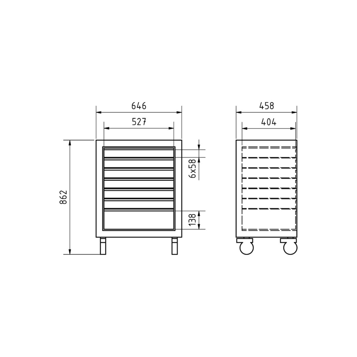 Meuble bas 7 tiroirs à roulettes