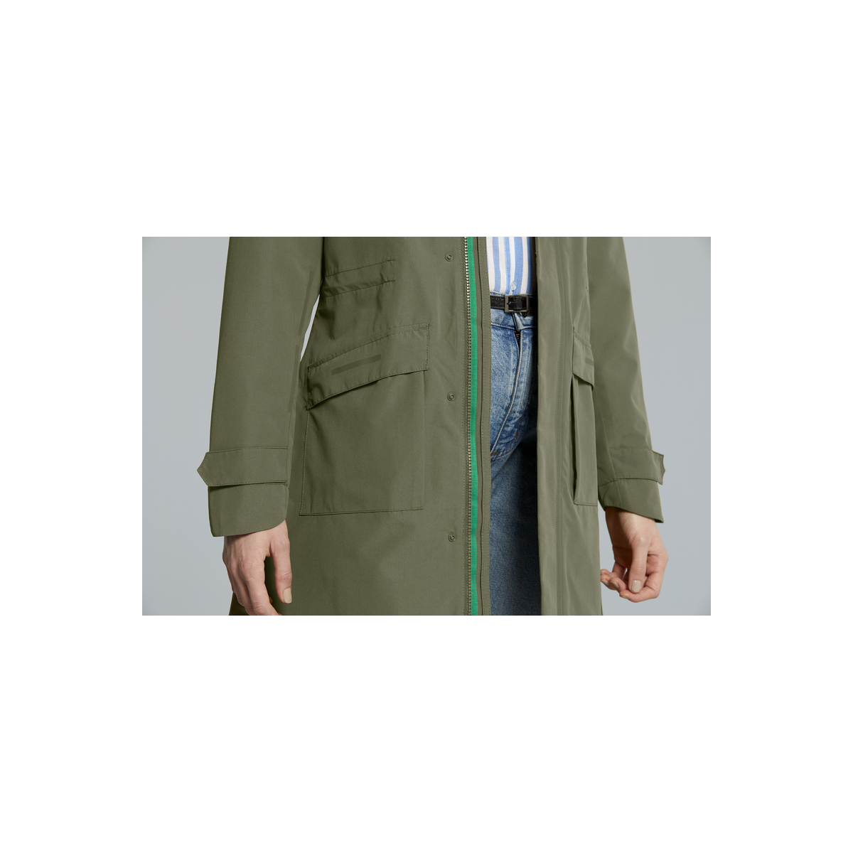 Basil Mosse veste de pluie Parka femmes, Vert olive XS